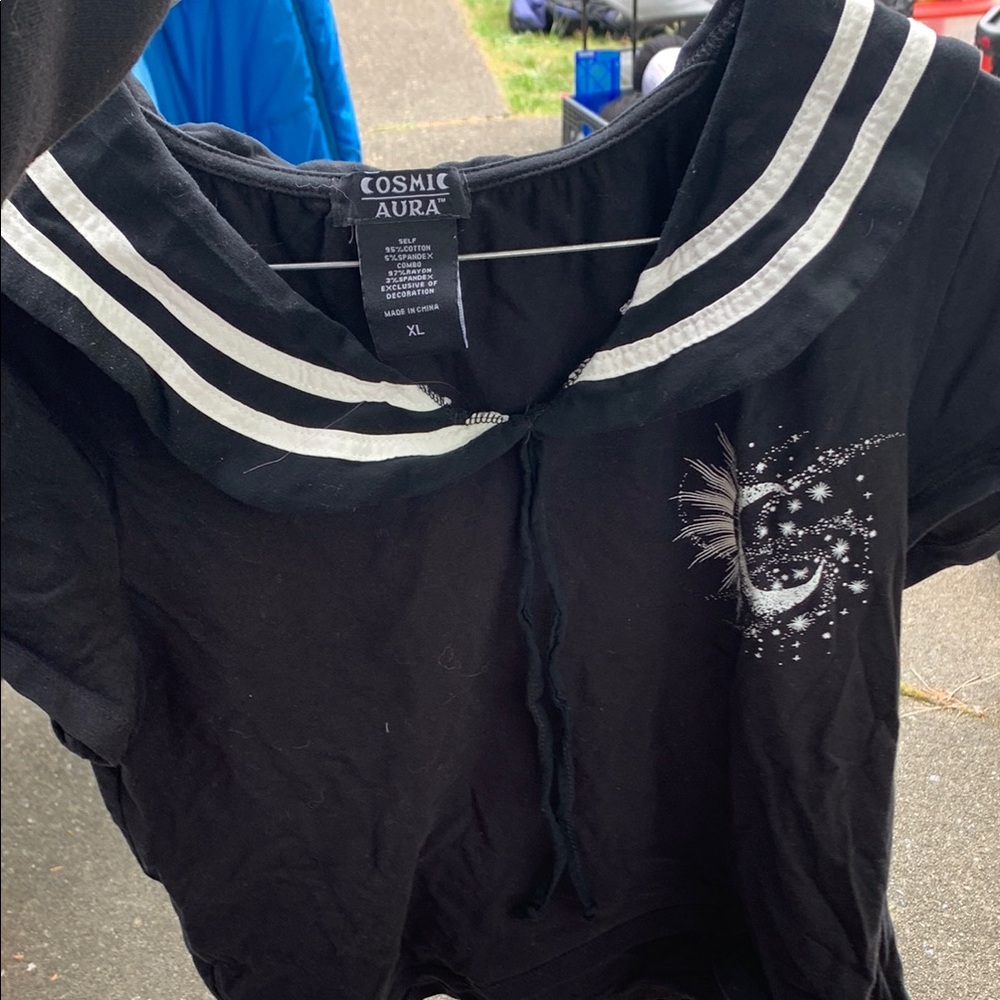 Black Nautical Short Sleeve Tee with Sailor Collar